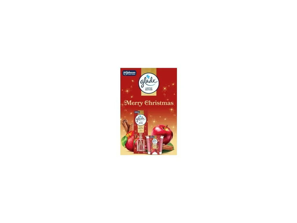Glade Merry Christmas Warm Apple Pie jablko a skořice vonné tyčinky a vonná svíčka 50 ml + 112 g, dárková sada Kup Teď