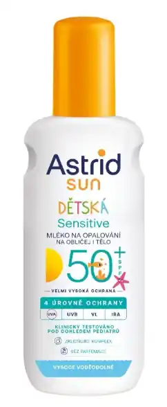 Horká Nabídka Astrid Sun Sensitive dětské voděodolné opalovací mléko sprej SPF50+ 150ml