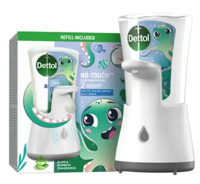 Dettol Kids bezdotykový dávkovač mýdla + náplň Aloe Vera a Bambus 250 ml Akční Nabídka