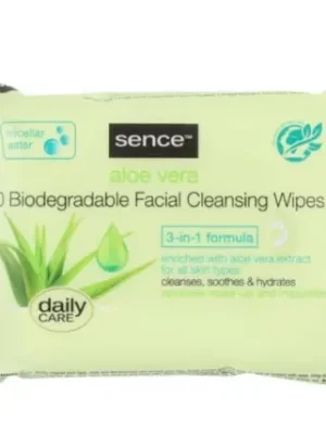 Zlevněný Sence beauty pleťové ubrousky Aloe Vera s micelární vodou 3v1 20ks