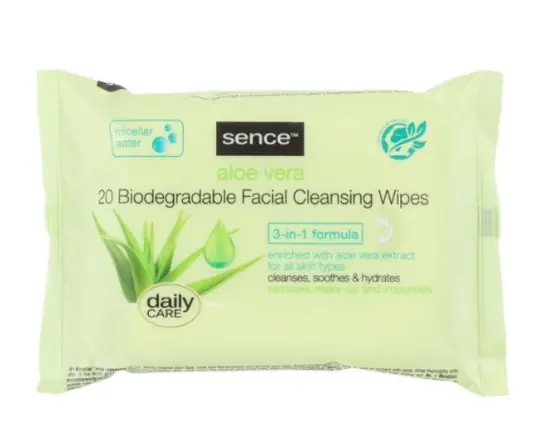 Zlevněný Sence beauty pleťové ubrousky Aloe Vera s micelární vodou 3v1 20ks