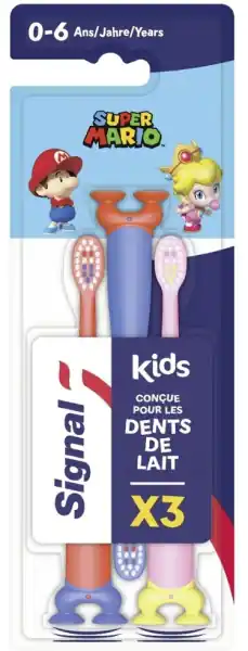 Signal Kids Super Mario Extra Soft 0-6 let zubní kartáček TRIPACK Vysoce Kvalitní