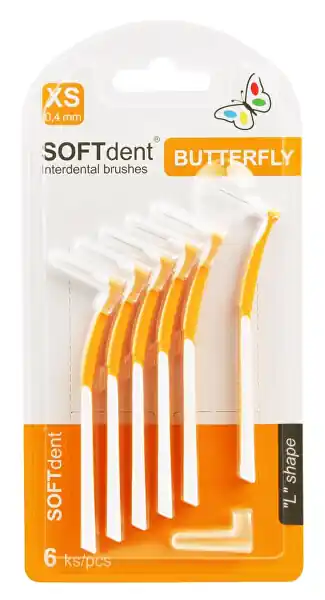 Rychlé Dodání SOFTdent Butterfly mezizubní kartáček XS zahnutý 0.4mm 6ks