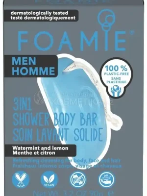 Značkový Foamie 3in1 Shower Body Bar For Men Seas The Day - Tuhá péče 3v1 pro muže s aktivním uhlím 90 gr