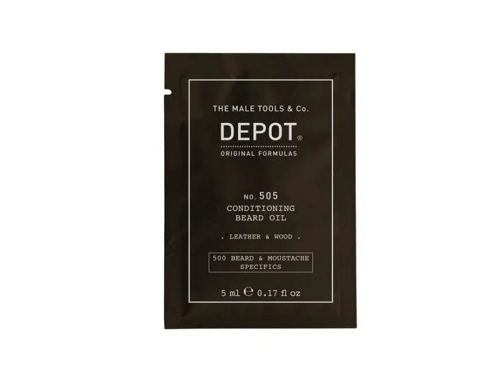 DEPOT NO. 505 CONDITIONING BEARD OIL .LEATHER & WOOD. 5ML Omezená Nabídka