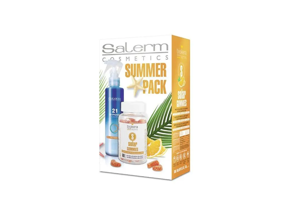 SALERM SALERM21 BIPHASE 190 ML + 1 balení BIOKERA GUMMIES SOLAR = skvělí spojenci pro vlasy a pokožku při slunění Jen Po Omezenou Doba