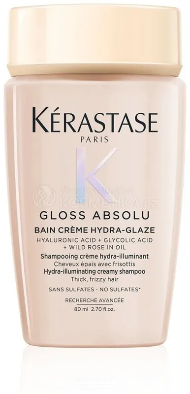 Kérastase Gloss Absolu Bain Créme Hydra-glaze - Hydratační a rozjasňující krémový šampon pro pevné krepaté vlasy 80 ml Cestovní balení Must-Have
