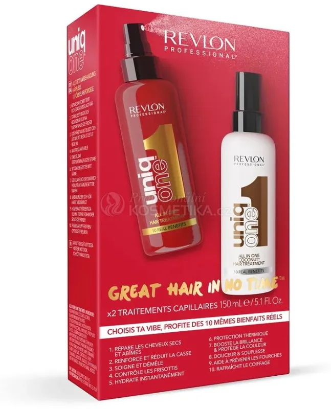 Rychlé Dodání Revlon Professional Uniq One Duo Set - Bezoplachová péče kokos 150 ml + bezoplachová péče klasik 150 ml Dárková sada