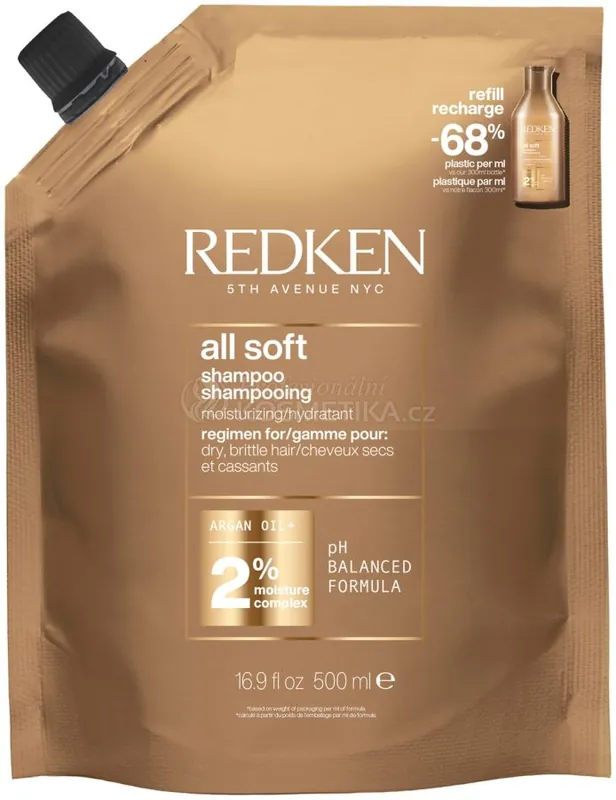 Cenová Bomba Redken All Soft Shampoo - Šampon pro suché a křehké vlasy 500 ml Náhradní náplň