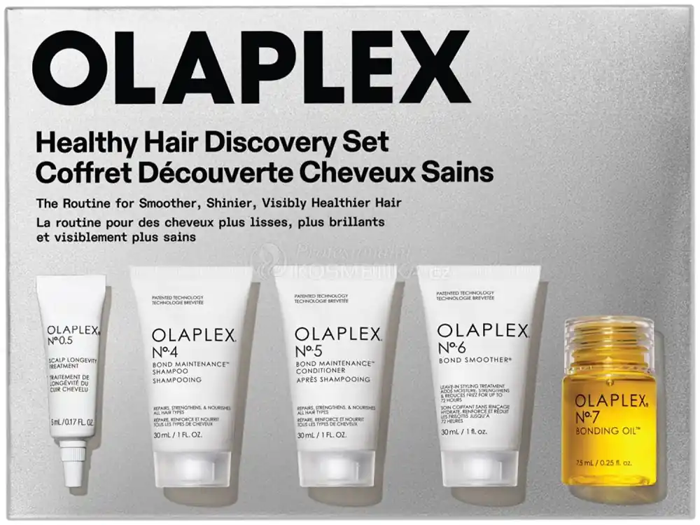 Olaplex Healthy Hair Discovery Set - Šampon 30 ml + kondicionér 30 ml + olej na vlasy 15 ml + vyhlazující krém 30 ml +kúra pro pokožku hlavy 5 ml Dárková sada Novinka