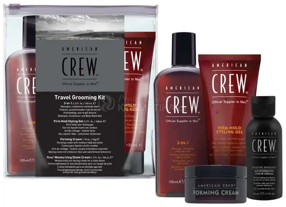 American Crew Grooming Travel Kit - šampon 3v1 100 ml + Hydratační krém 50 ml + forming krém 50 g + gel 100 ml Dárková sada Výprodej