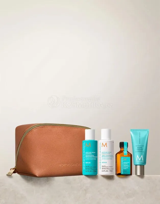 Originální Moroccanoil Repair Travel Set - Šampon 70 ml + kondicionér 70 ml + arganový olej 25 ml + krém na ruce 40 ml Dárková sada