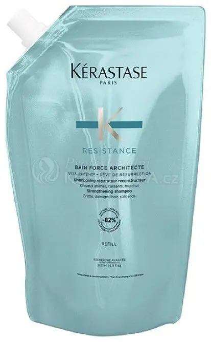 Omezená Nabídka Kérastase Resistance Bain Force Architecte Shampoo - Šamponová lázeň pro lehce poškozené vlasy 500 ml Náhradní náplň