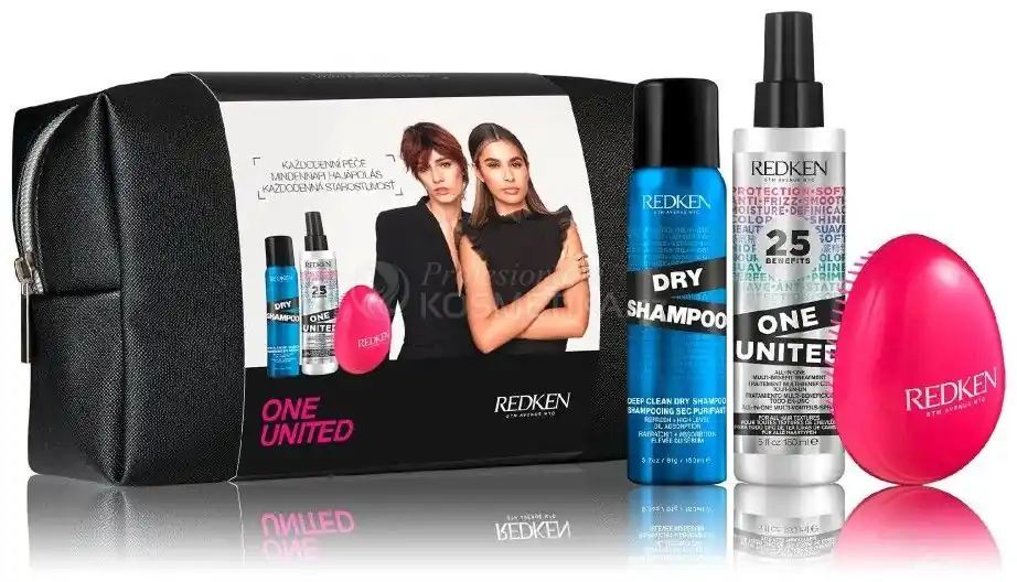 Originální Redken One United Vánoční Sada - Vlasový sprej 150 ml + suchý šampon 150 ml + kartáč na vlasy Redken Dárková sada