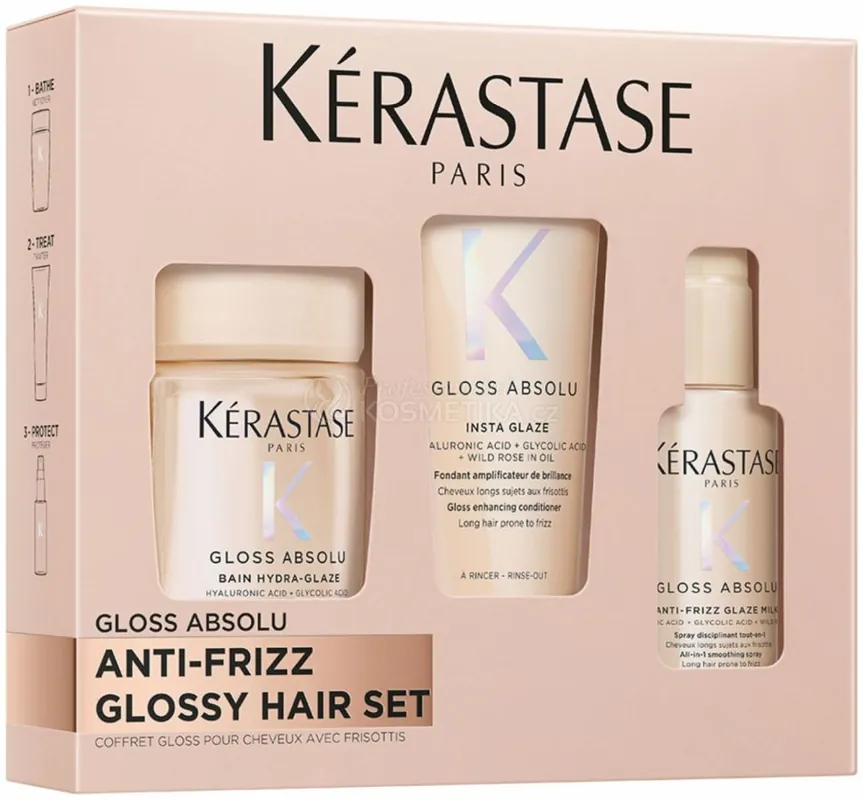 Kérastase Gloss Absolu Travel Set - Šampon 80 ml + péče 50 ml + termoochranný sprej 45 ml Dárková sada Výprodej