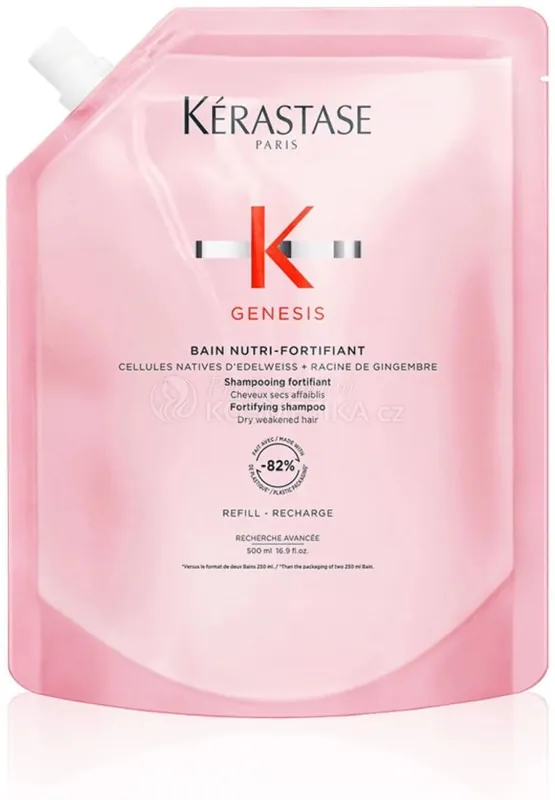 Kérastase Genesis Bain Nutri-fortifiant - Vyživující šampon pro oslabené a řídnoucí vlasy 500 ml Náhradní náplň Vysoce Kvalitní