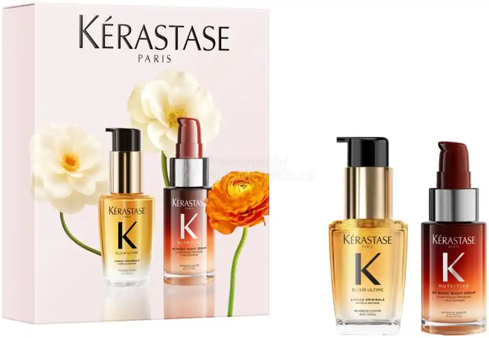Sezónní Sleva Kérastase Mini Hero Duo Spring Set - Vyživující noční sérum 30 ml + zkrášlující všestranný vlasový olej 30 ml Dárková sada