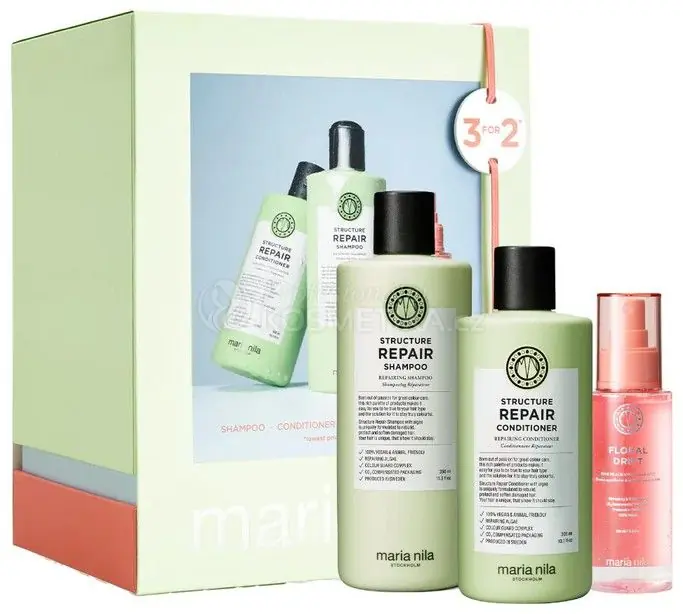 Novinka Maria Nila Structure Repair Holiday Box 2025 - Šampon pro poškozené vlasy 350 ml + kondicionér 300 ml + vůně do vlasů 100 ml Dárková sada