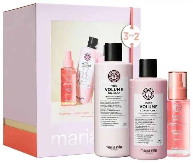 Zlevněný Maria Nila Pure Volume Holiday Box - Šampon pro objem vlasů 350 ml + kondicionér 300 ml + vůně do vlasů 100 ml Dárková sada