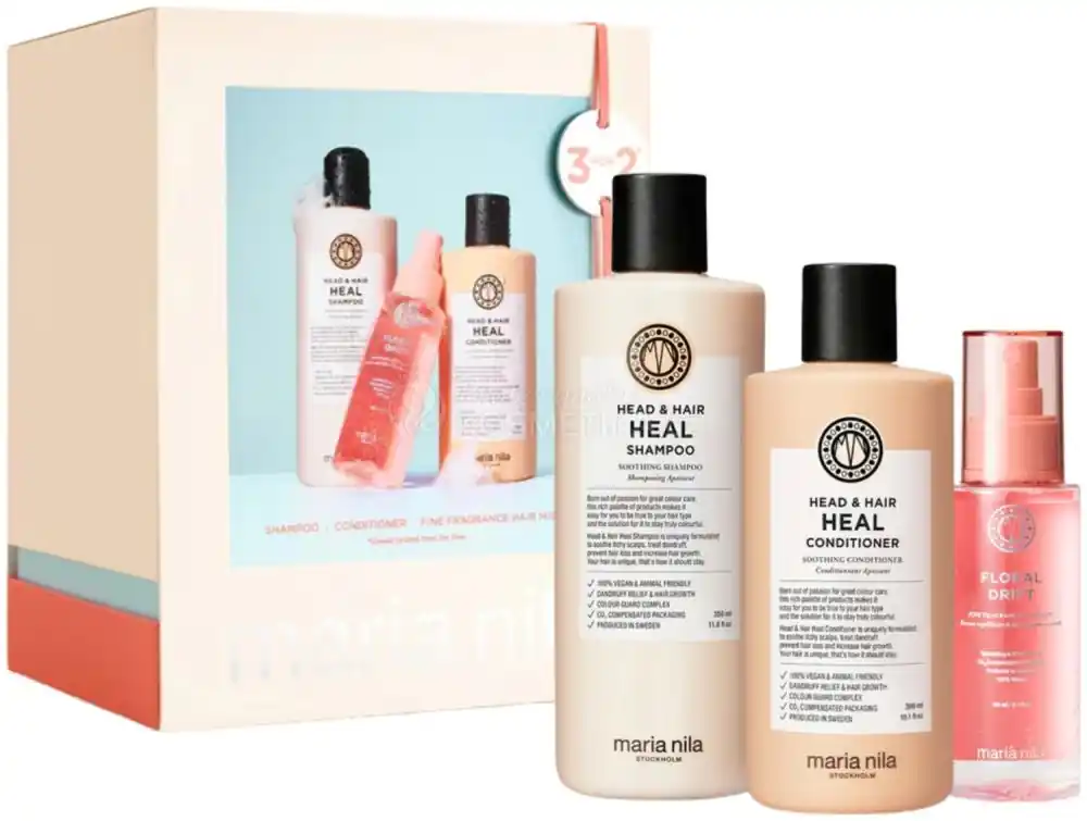 Maria Nila Head & Hair Heal Holiday Box 2025 - Šampon 350 ml + kondicionér 300 ml + vůně do vlasů 100 ml Dárková sada Dokud Zásoby Vydrží