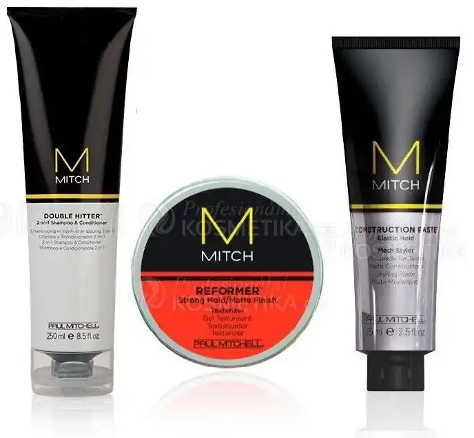 Omezená Nabídka Paul Mitchell Mitch Trio Set - Šampon 250 ml + modelovací hlína 85 ml + stylingová pasta 75 ml Dárková sada