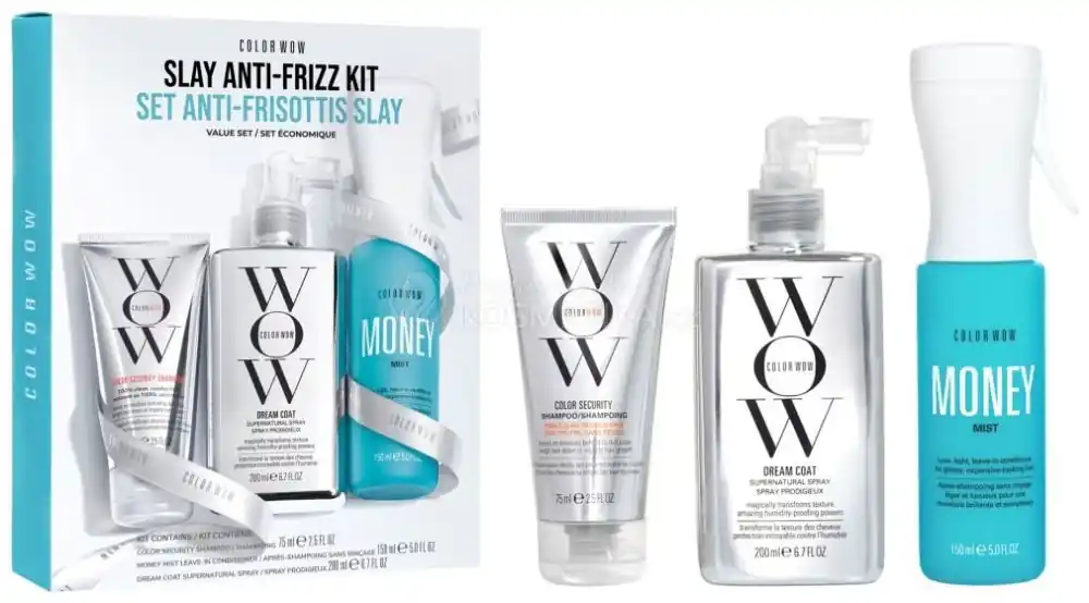 Jen Po Omezenou Doba Color Wow Slay Anti-Frizz Set - Šampon pro barvené vlasy 75 ml + hydratační kondicionér 150 ml + uhlazující sprej 200 ml Dárková sada