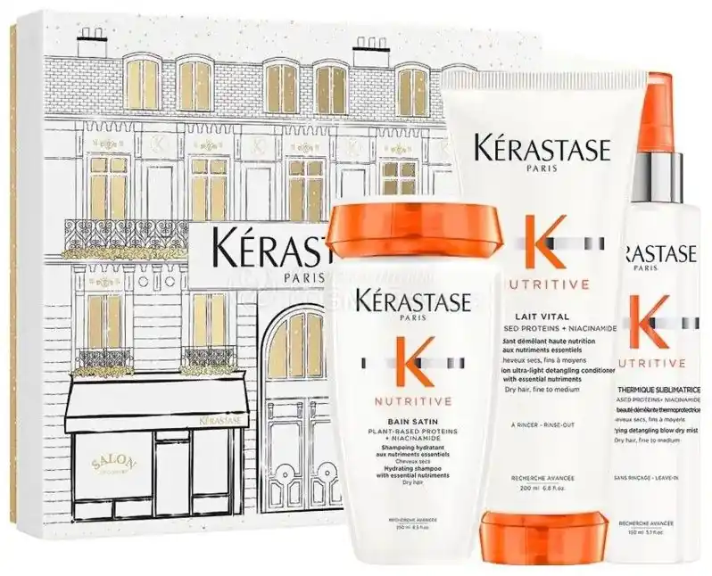 Doprava Zdarma Kérastase Nutritive Light Vánoční Set - Šampon Bain Satin 250 ml + péče 250 ml + termoochranná péče 150 ml Dárková sada