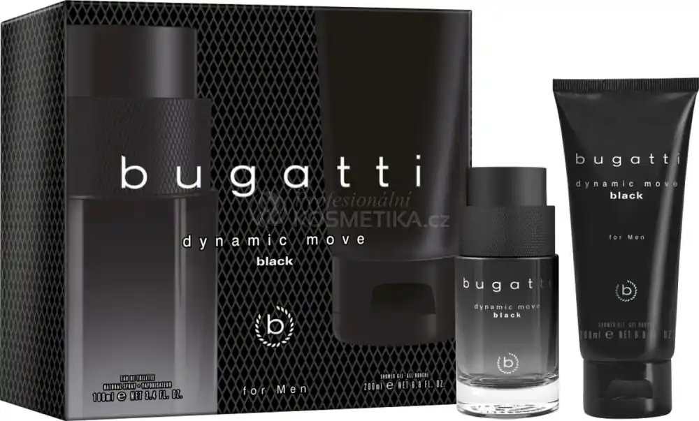 Poslední Šance Bugatti Dynamic Move Black Set - EDT 100 ml + Sprchový gel 200 ml Dárková sada