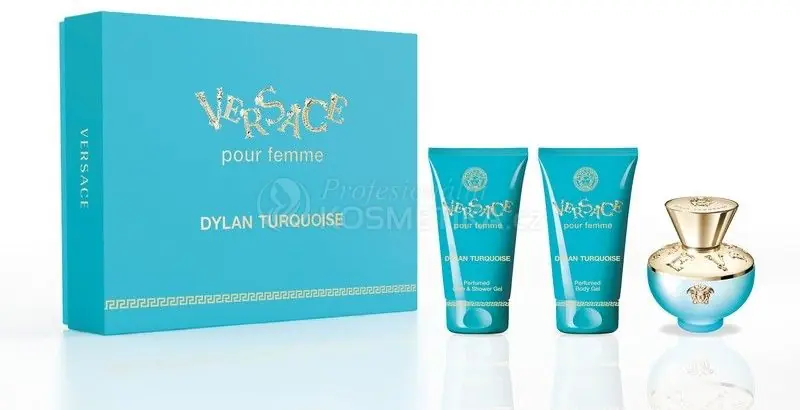 Výhodná Nabídka Versace Dylan Turquoise Set - EDT 50 ml + sprchový gel 50 ml + tělový gel 50 ml Dárková sada