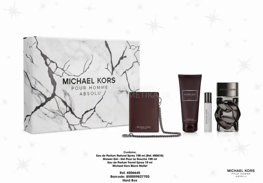 Michael Kors Pour Homme Absolu Vánoční Set - EDP 100 ml + EDP 10 ml + sprchový gel 100 ml + Pánská peněženka Dárková sada Značkový