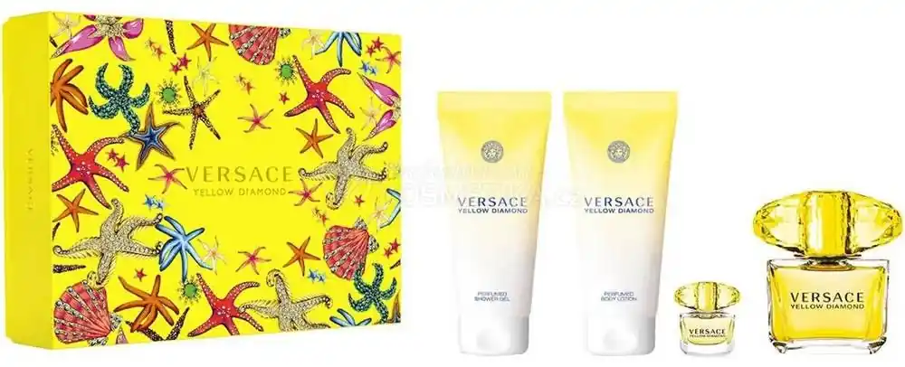 Versace Yellow Diamond Set - EDT 90 ml + sprchový gel 100 ml + tělové mléko 100 ml + EDT 5 ml Dárková sada Horká Nabídka