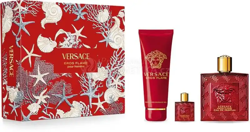 Tovární Cena Versace Eros Flame Men Set - EDP 100 ml + EDP 5 ml + sprchový gel 150 ml Dárková sada