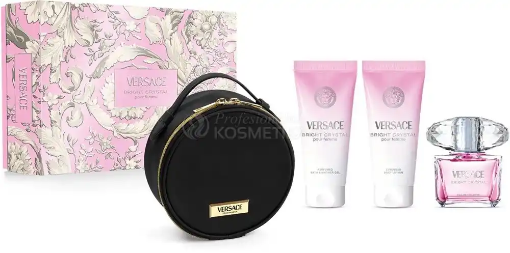Versace Bright Crystal Set - EDT 90 ml + tělové mléko 100 ml + sprchový gel 100 ml + kosmetická kabelka Dárková sada Aktuální