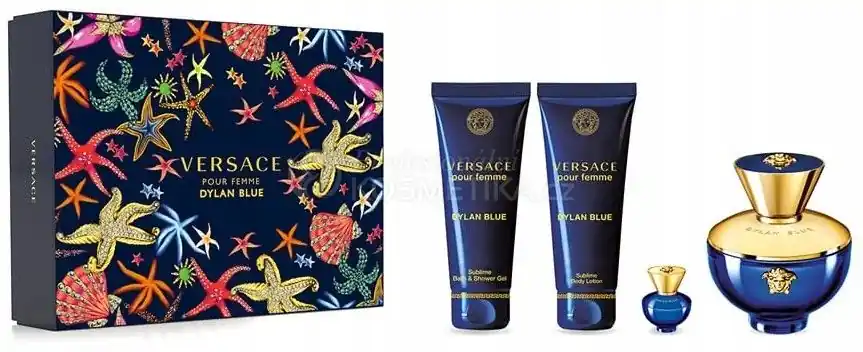 Versace Dylan Blue Pour Femme Set - EDP 100 ml + EDP 5 ml + sprchový gel 100 ml + tělové mléko 100 ml Dárková sada Finální Výprodej