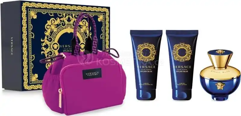 Zlevněný Versace Dylan Blue Pour Femme Set - EDP 100 ml + sprchový gel 100 ml + tělové mléko 100 ml + dámská kabelka Dárková sada