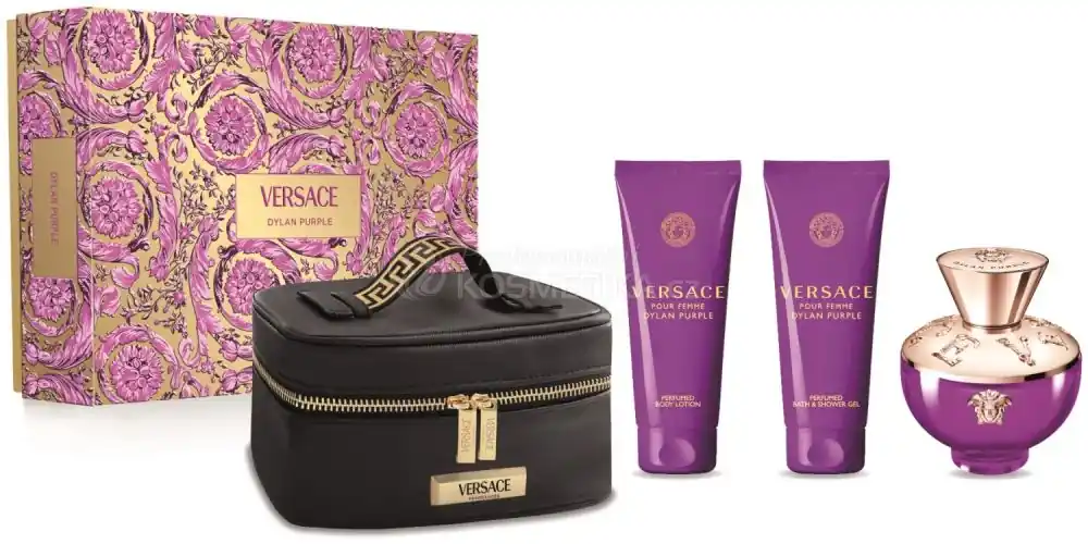 Versace Dylan Purple Set - EDP 100 ml + tělové mléko 100 ml + sprchový gel 100 ml + kosmetický kufřík Dárková sada Nejprodávanější