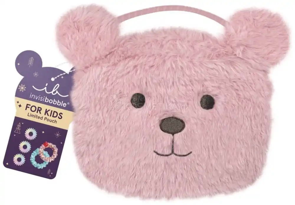 Hit Sezóny Invisibobble Kids Pink Teddy Set - Gumička Sprunchie 2 ks + gumička original 3 ks Dárková sada