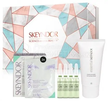 Skeyndor Essential Mastná Pleť Set - Koncentrát pro zmenšení pórů 4x2 ml + Matující maska 2 ks + pleťový peeling 50 ml Dárková sada Vysoce Kvalitní