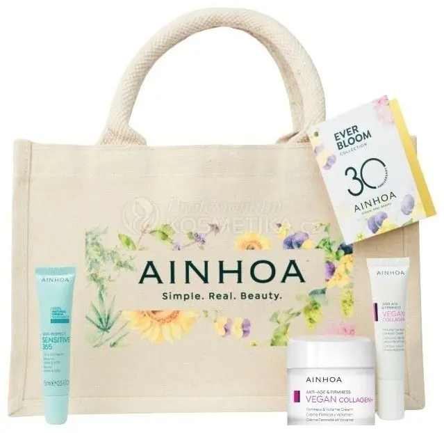 Autentický Ainhoa Vegan Collagen+ Letní Set - Krém 50 ml + oční krém 15 ml + Sensitive balzám na rty 15 ml Dárková sada