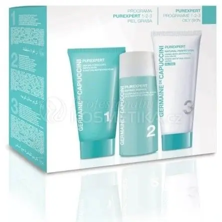 Finální Výprodej Germaine de Capuccini Purexpert Natural Perfect 1-2-3 Oily Skin Set - Čistící matující pěna 30 ml + exfoliační esence 50 ml + tónovací krém 50 ml Dárková sada