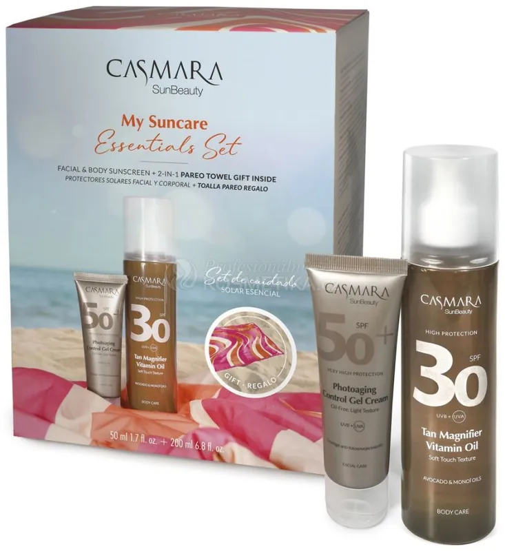 Casmara SunBeauty Essentials Set - Opalovací olej SPF 30 200 ml + pleťový gel-krém SPF 50 50 ml Dárková sada Nejlepší Cena