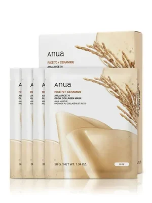 Anua Rice 70 + Ceramide Glow Collagen Mask 4 x 38 g . Víkendová Akce