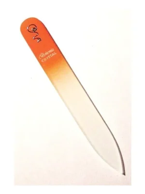 BOHEMIA CRYSTAL Skleněný pilník na nehty s potiskem - 90mm - oranžový Dokud Zásoby Vydrží