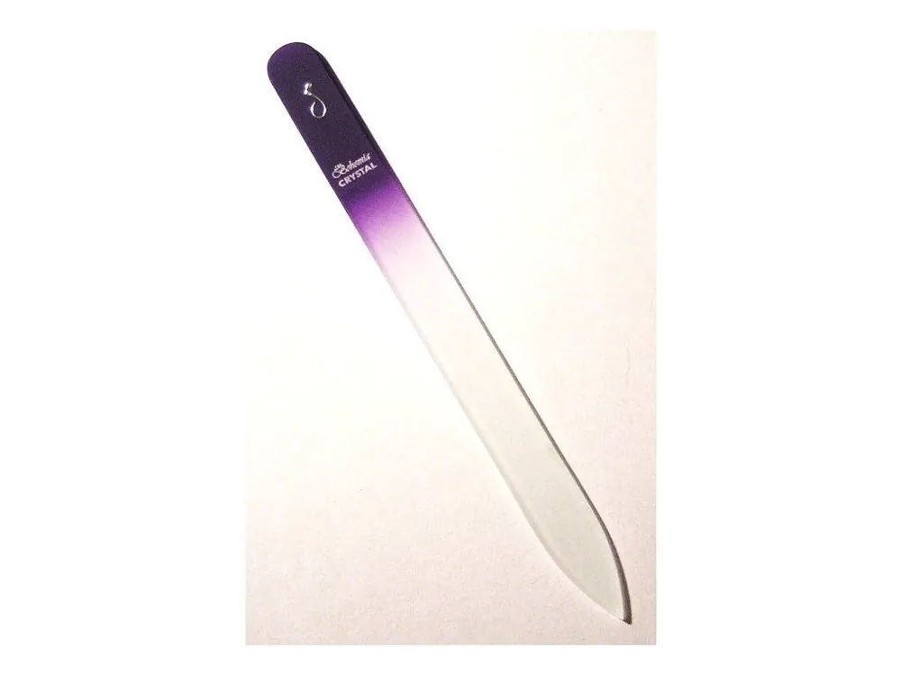 BOHEMIA CRYSTAL Skleněný pilník na nehty s potiskem - 140mm - fialový Vysoce Kvalitní