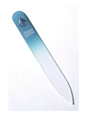Značkový BOHEMIA CRYSTAL Skleněný pilník na nehty s potiskem - 90mm - sv.modrý