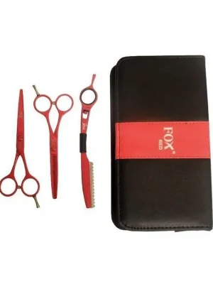 Nejlepší Volba FOX COLOR KIT Set Red - kadeřnické nůžky 5,5 + efilační nůžky 5,5 + břitva
