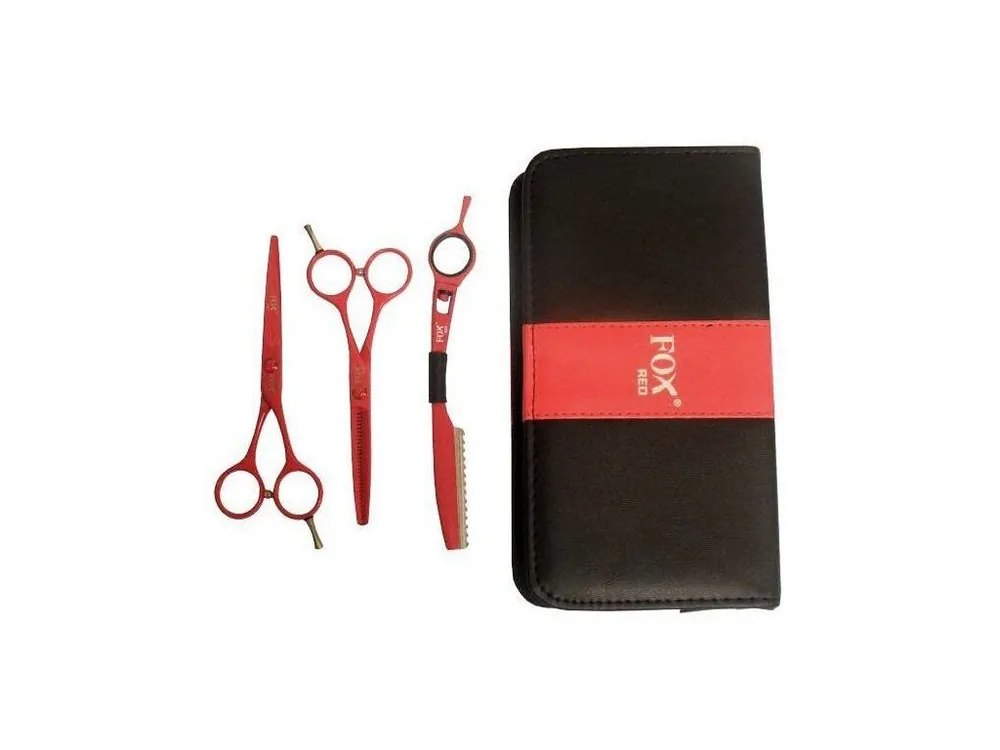 Nejlepší Volba FOX COLOR KIT Set Red - kadeřnické nůžky 5,5 + efilační nůžky 5,5 + břitva