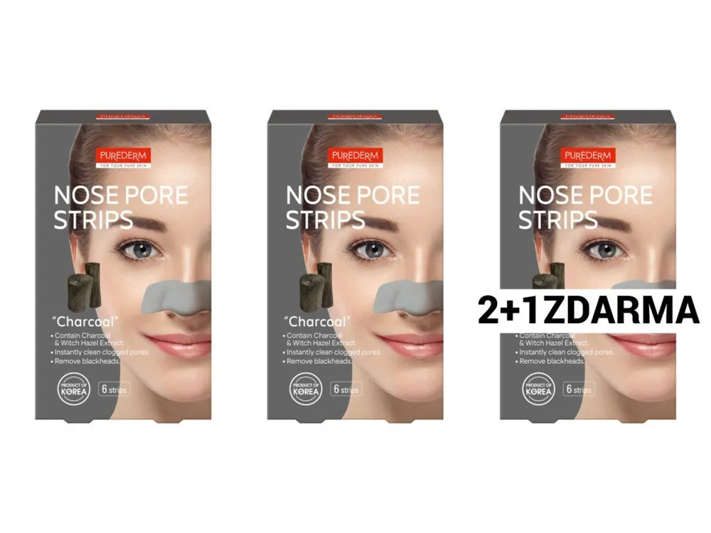 Purederm Čisticí pásky na nosDřevěné uhlí, AKCE 2+1 ZDARMA, 18 ks Víkendová Akce