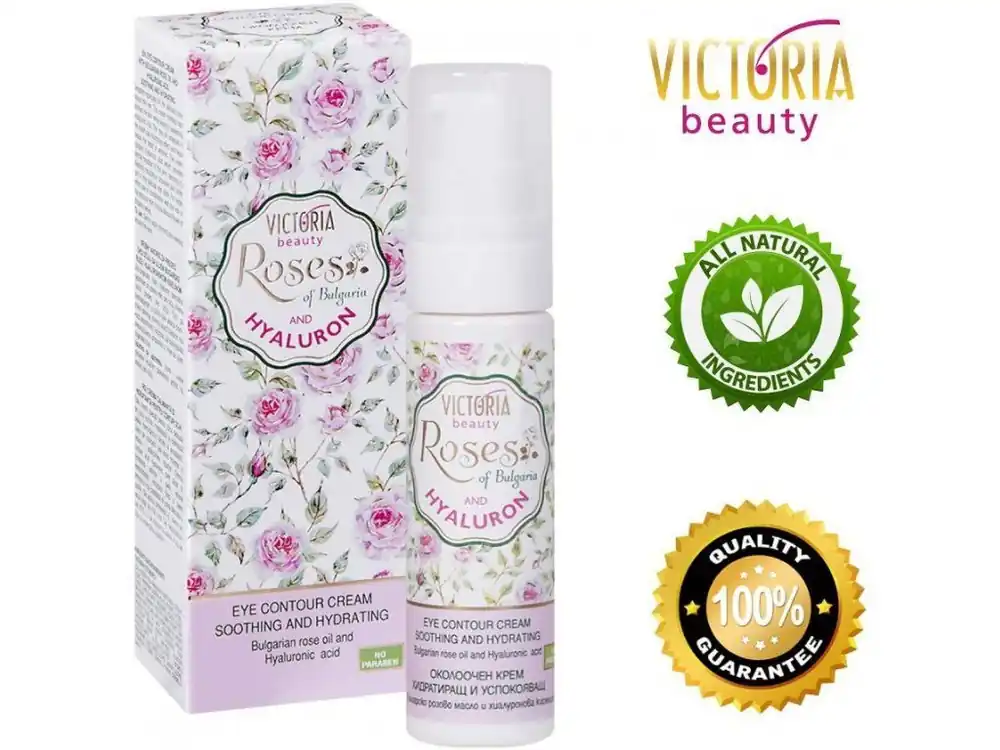 Victoria Beauty Roses and Hyaluron Hydratační krém na oči s růžovým olejem a kyselinou hyaluronovou, 30 ml Finální Výprodej