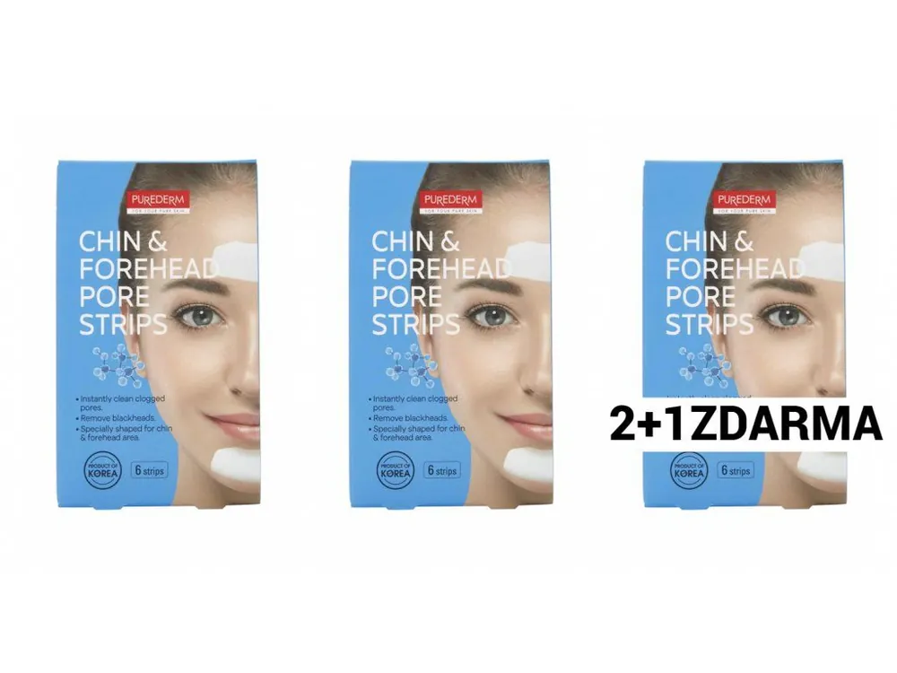 Nová Kolekce Purederm Čisticí pásky na čelo a bradu, AKCE 2+1 ZDARMA, 18 ks